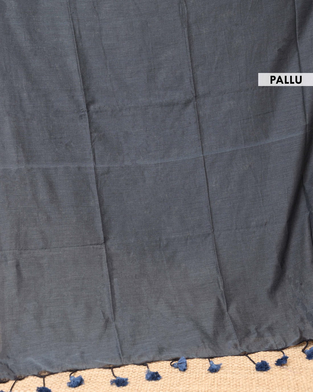 Handwoven Khadi Cotton Saree with Contrast Printed Blouse and Tassel Accents - Grey