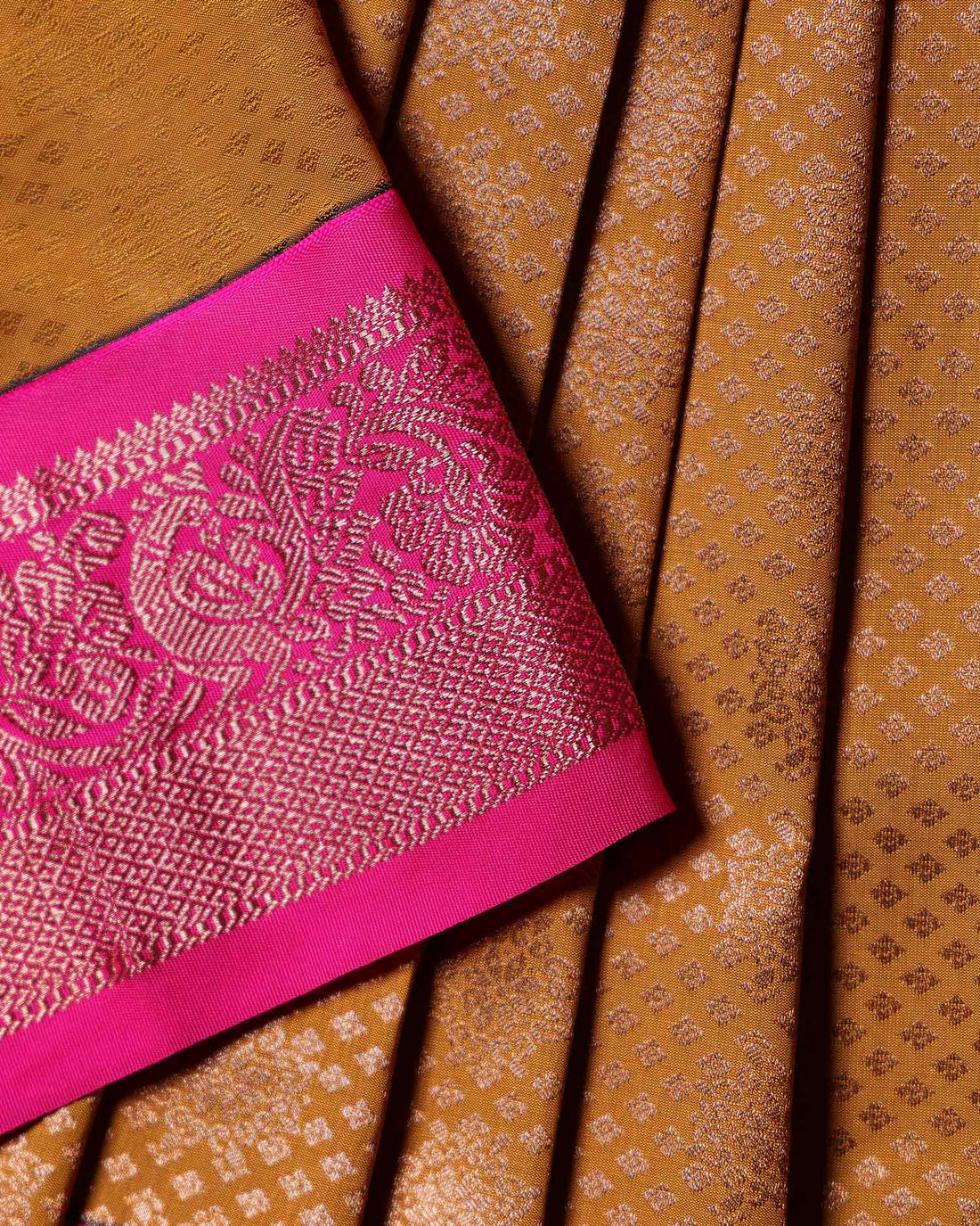 Traditional Kids Pattu Pavadai Material with Rich Zari Woven Border and Intricate Jacquard Motifs - Mustard