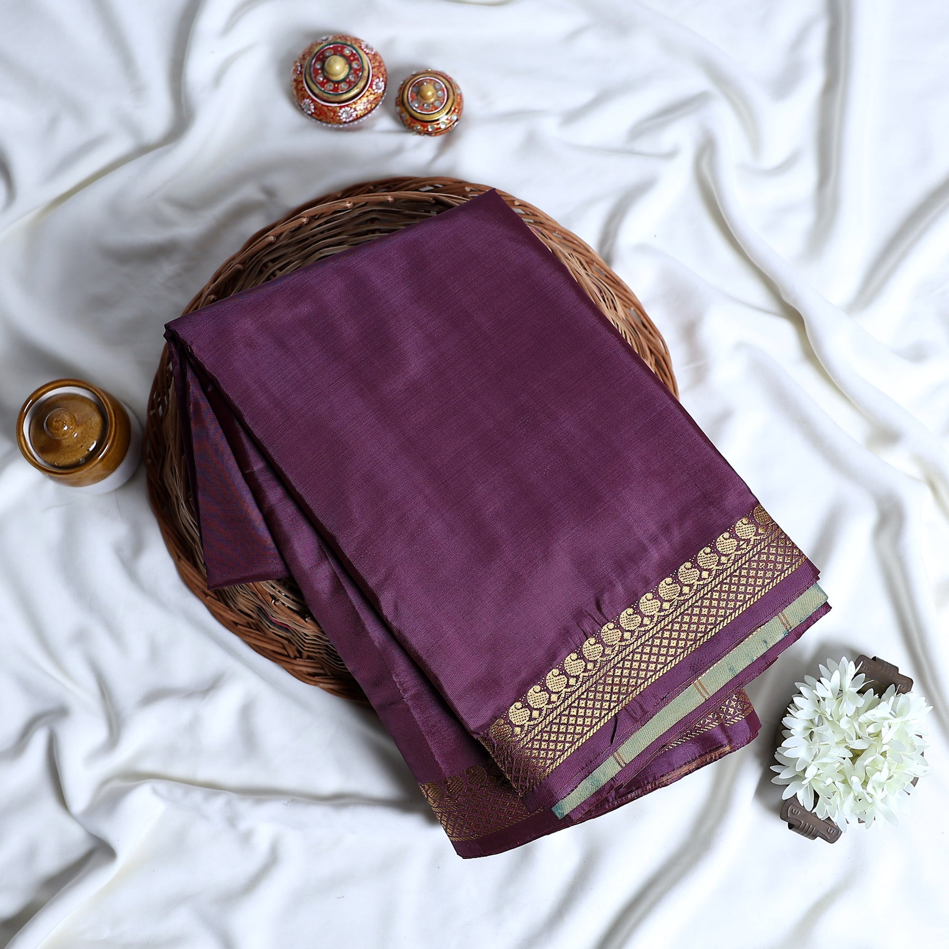 Banana Pith Saree With Elegant Gold Zari Border