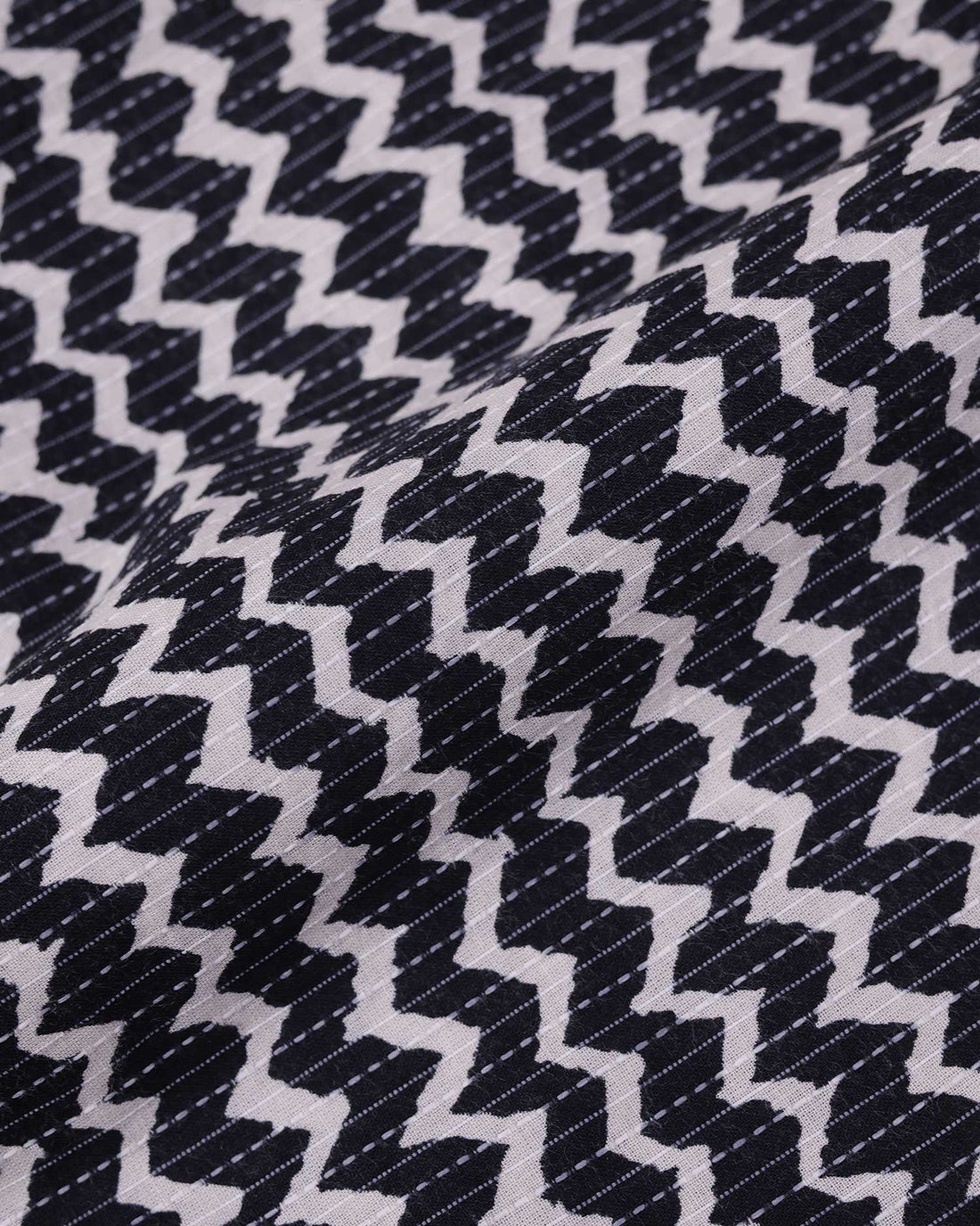 Traditional Women’s 1 Meter Blouse Material with Ethnic Chevron Kantha Inspired Print - Black