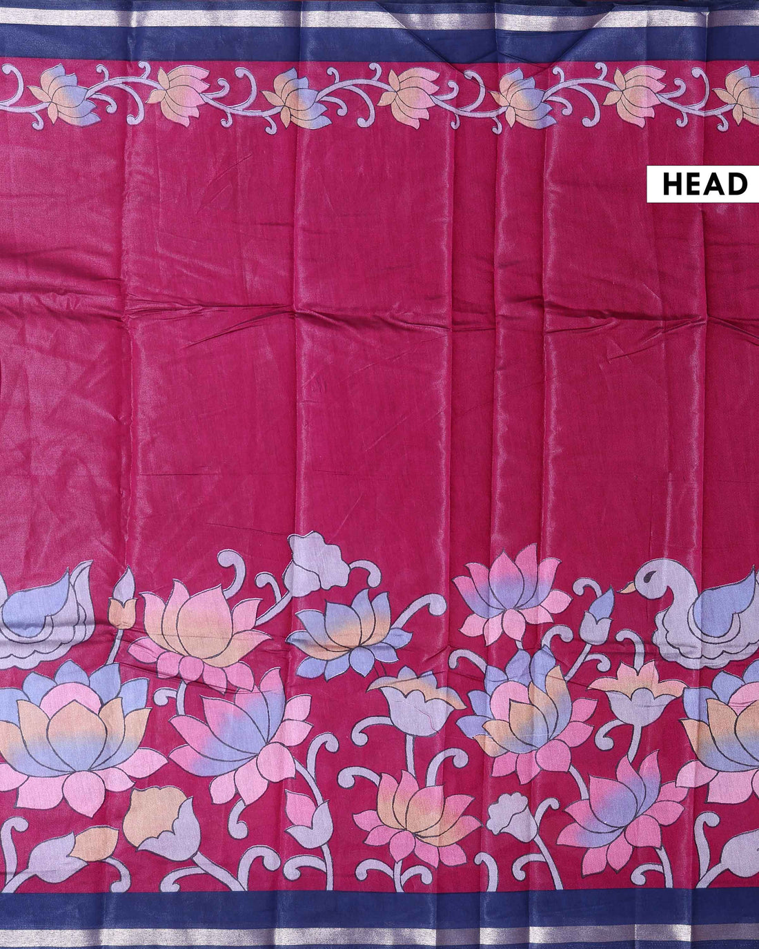 Elegant Semi Chanderi Saree with  Floral Motifs and A Plain Gold Woven Border - Burgundy