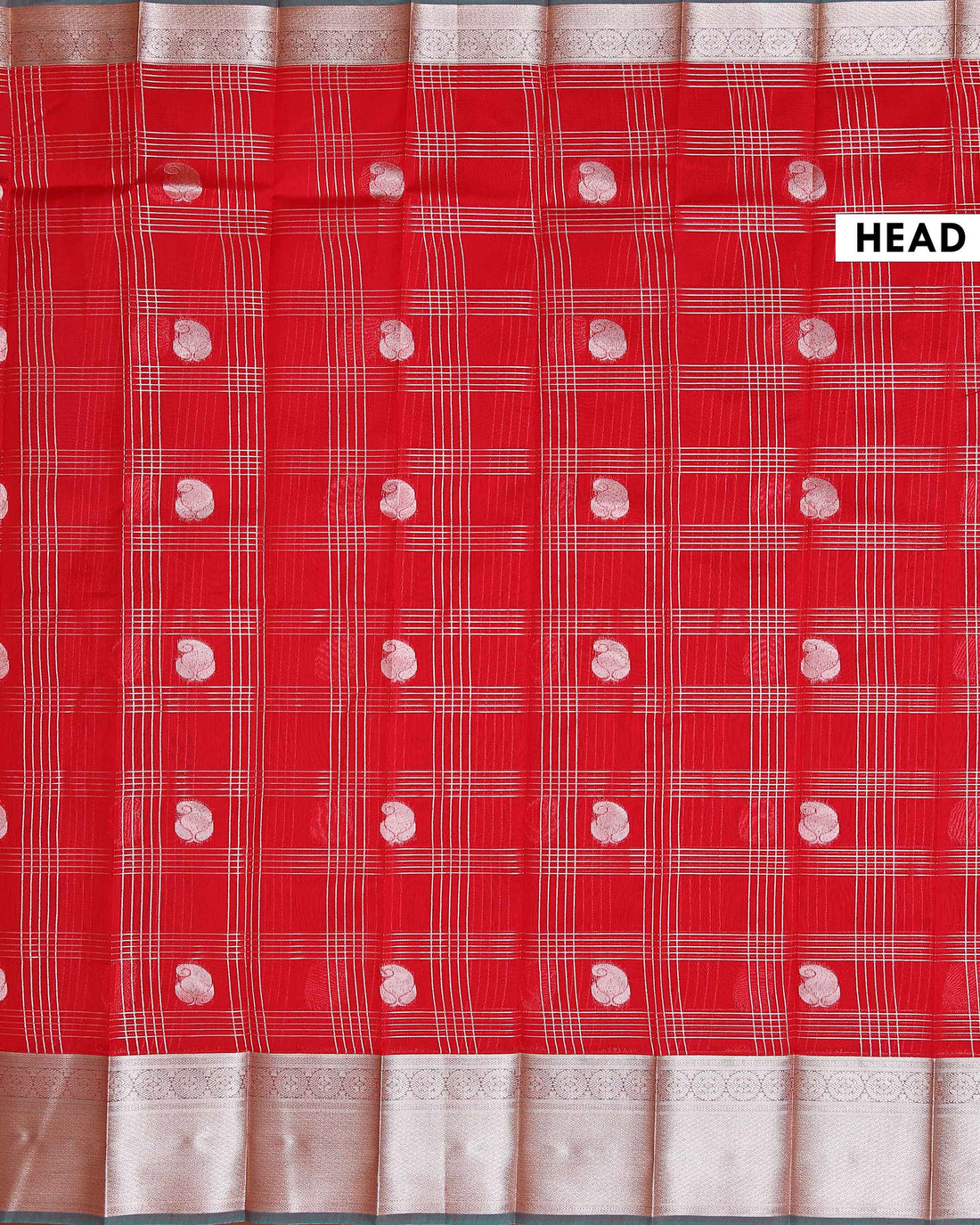 Elegant Elampillai Silk Cotton Saree with Allover Silver Zari Woven Checked Pattern and Silver Zari Woven Border - Red