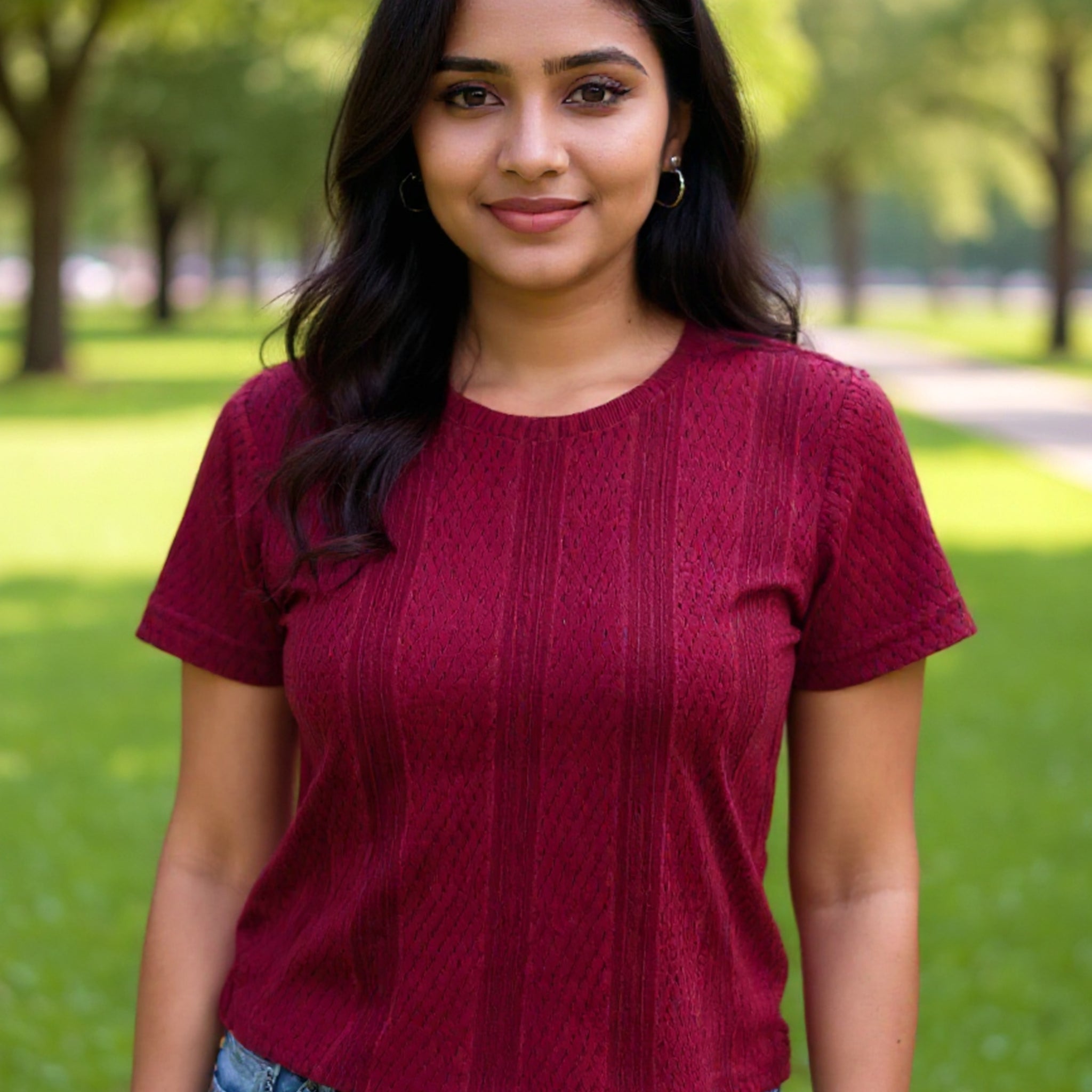 Round Neck Women Maroon Colour T-Shirt