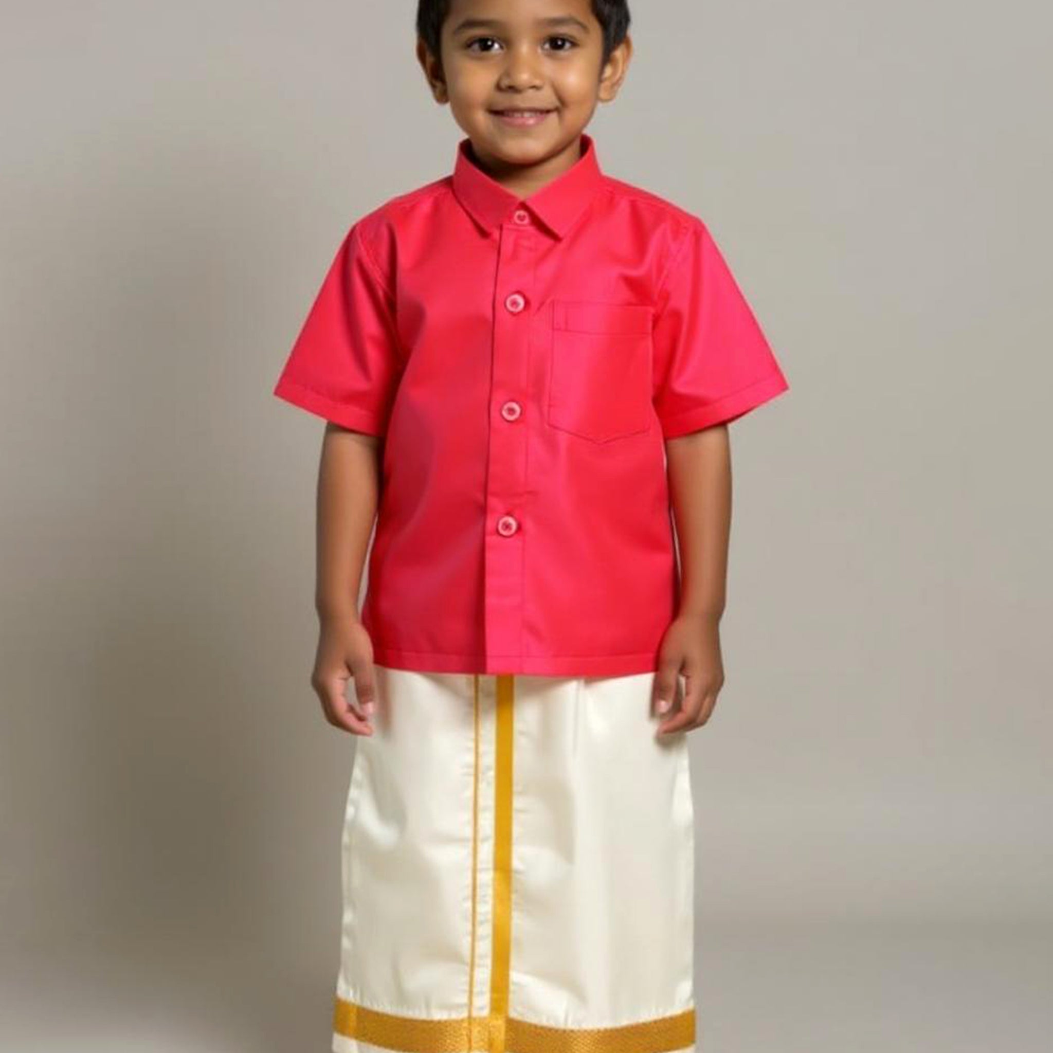 Traditional Kids Shirt and Dhoti Set - Pink