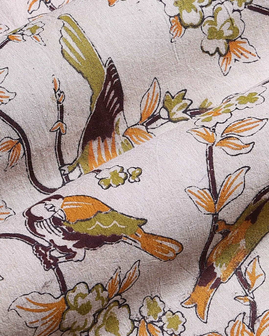 Women’s Ethnic Printed Cotton 1 Meter Blouse Material with Nature Inspired Motifs - Sandal