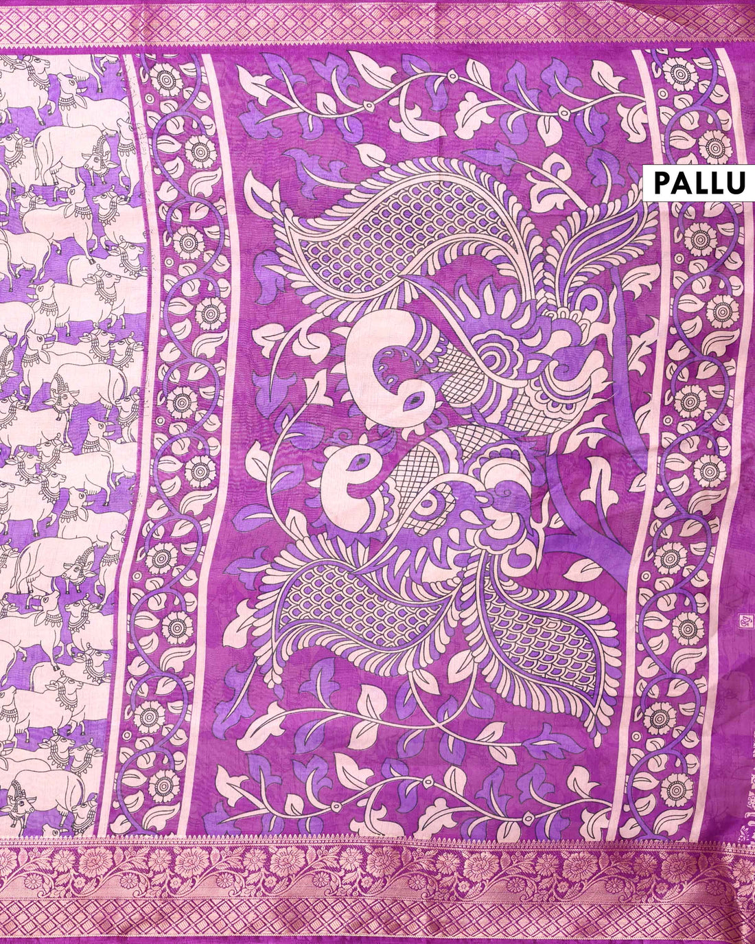 Elegant Semi Chanderi Saree with Traditional Animal Motif Print and Contrasting Zari Woven Border - Purple