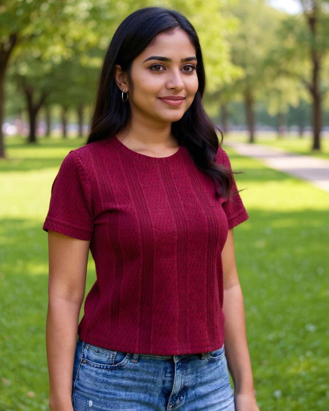 Round Neck Women Maroon Colour T-Shirt