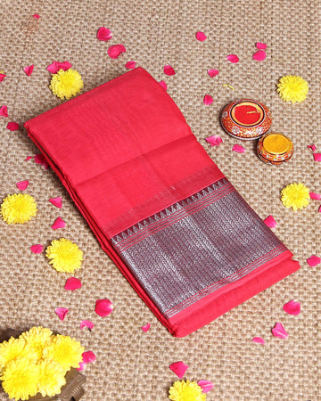 Elegant Handloom Narayanpet Cotton Saree with Traditional Woven Border - Red