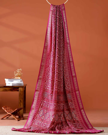 Elegance  Traditional Floral Print Art Silk Saree in Magenta & Maroon