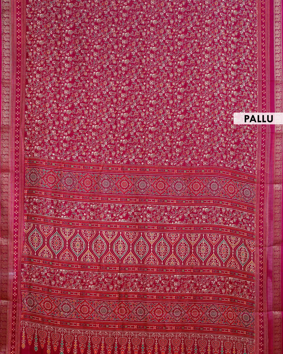 Elegance  Traditional Floral Print Art Silk Saree in Magenta & Maroon