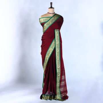 Maroon Mangalagiri Cotton Saree for Women | Festive Summer Collection | Jeyachandran - Full View