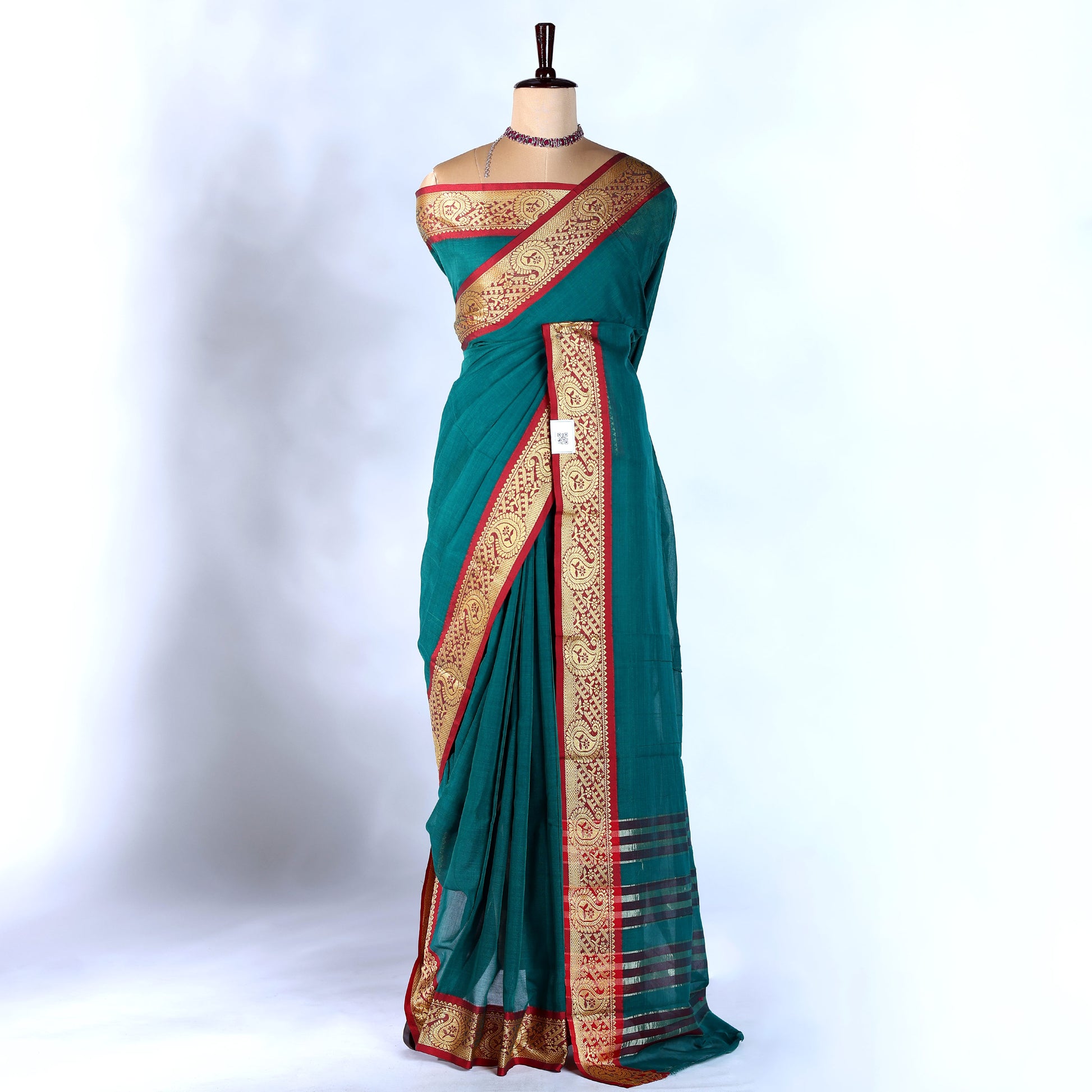 Teal Mangalagiri Cotton Saree for Women | Festive Summer Collection | Jeyachandran - Full View