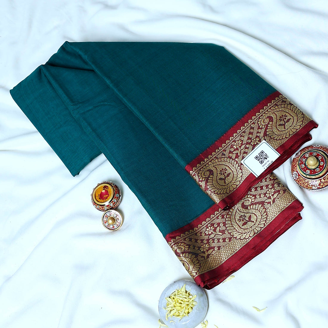 Teal Mangalagiri Cotton Saree for Women | Festive Summer Collection | Jeyachandran - Full View