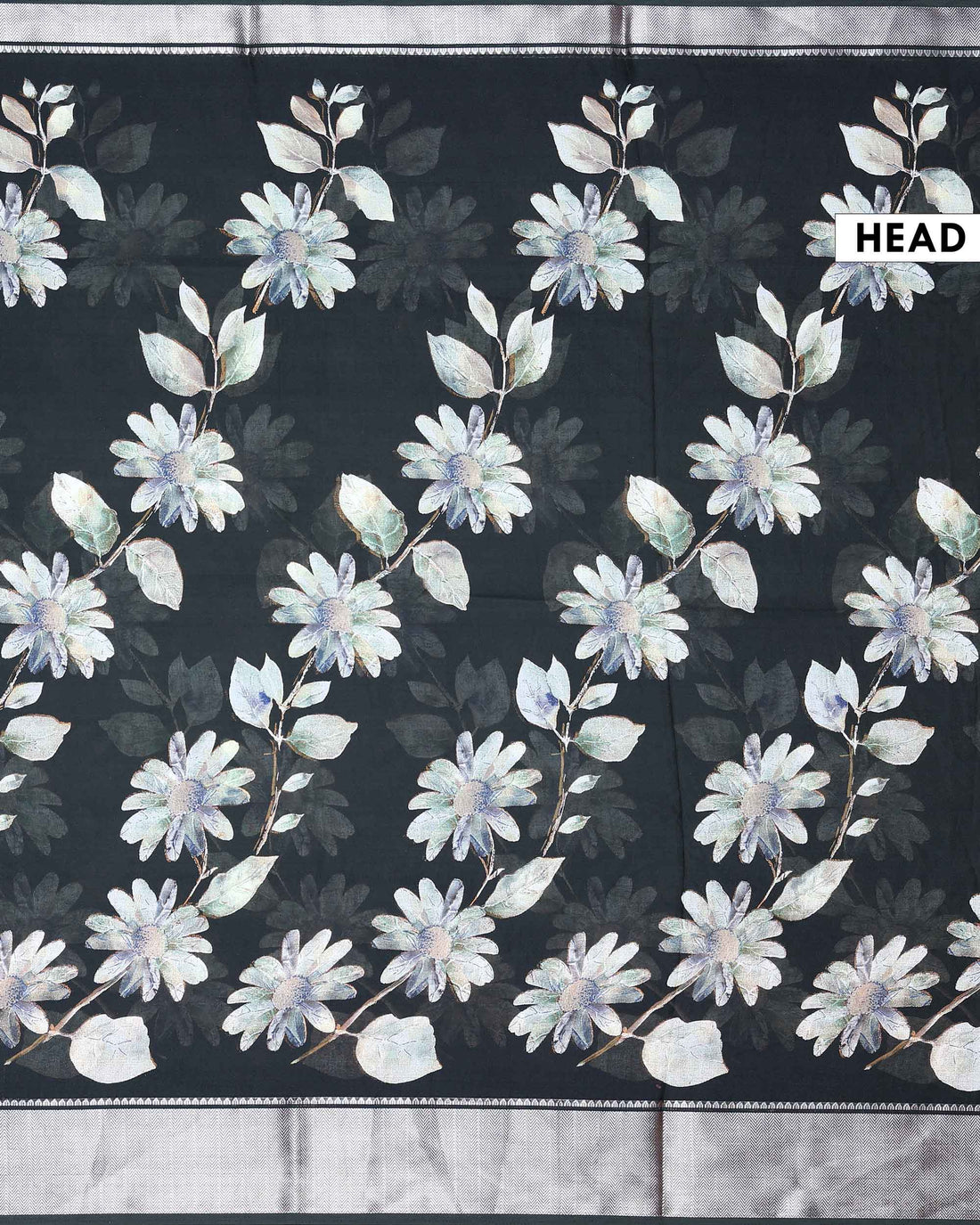 Elegant All Over Floral Printed Georgette Saree with Artistic Botanical Motifs and Elegant Woven Border  - Dark Green