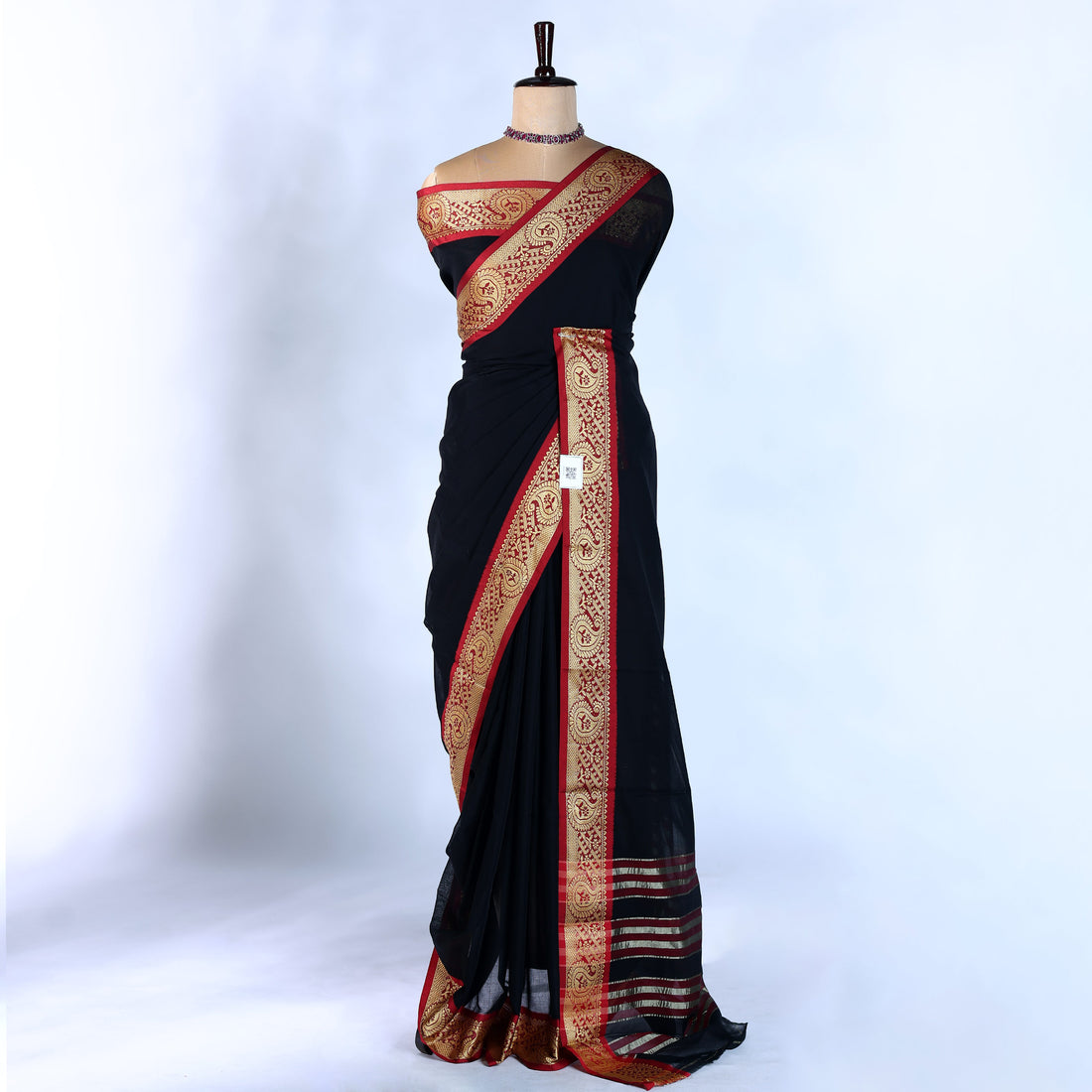 Black Mangalagiri Cotton Saree for Women | Festive Summer Collection | Jeyachandran - Full View