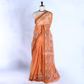 Bengal Cotton Saree With Geometric and Floral Motifs In Aqua Blue Folded Close Up Display View