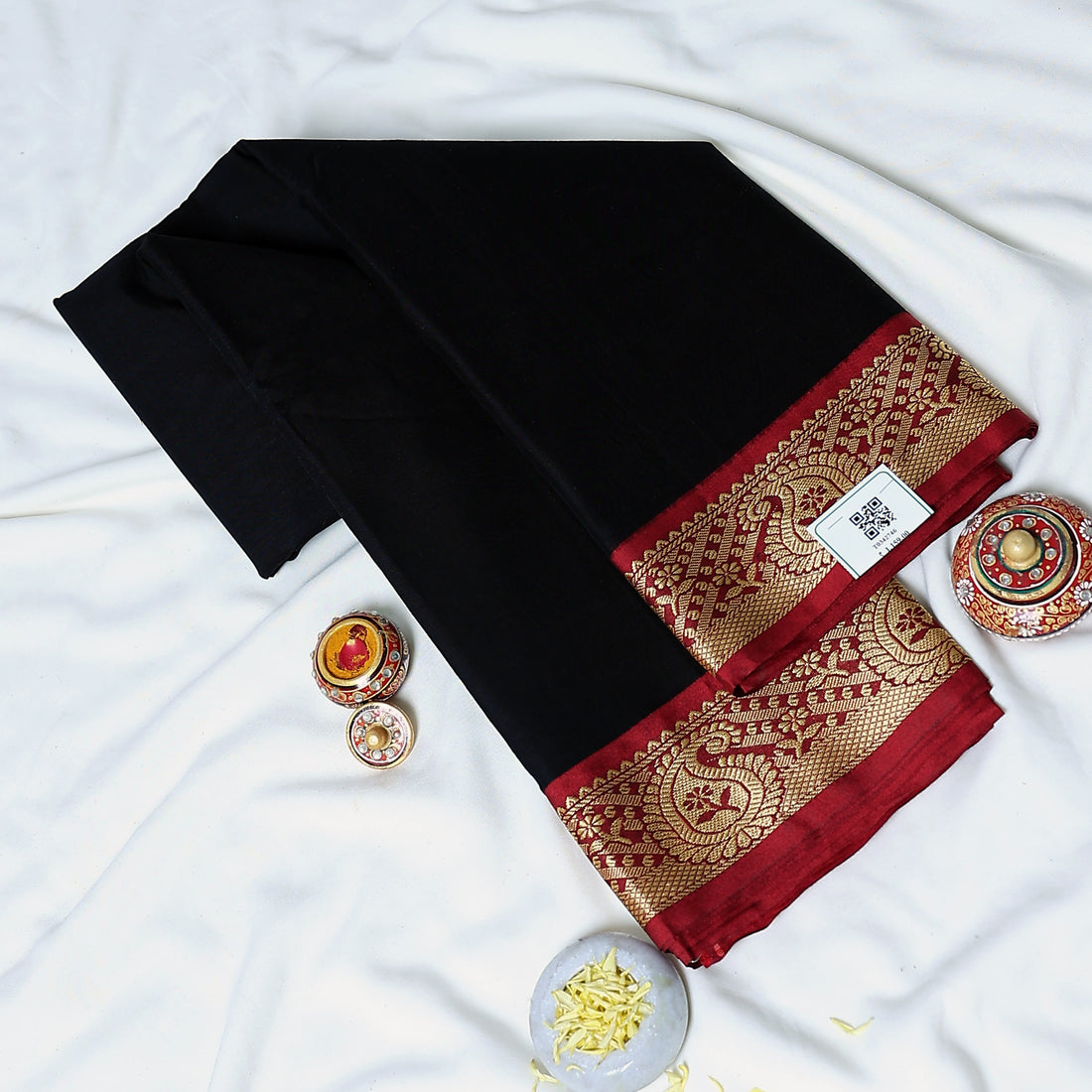 Black Mangalagiri Cotton Saree for Women | Festive Summer Collection | Jeyachandran - Full View