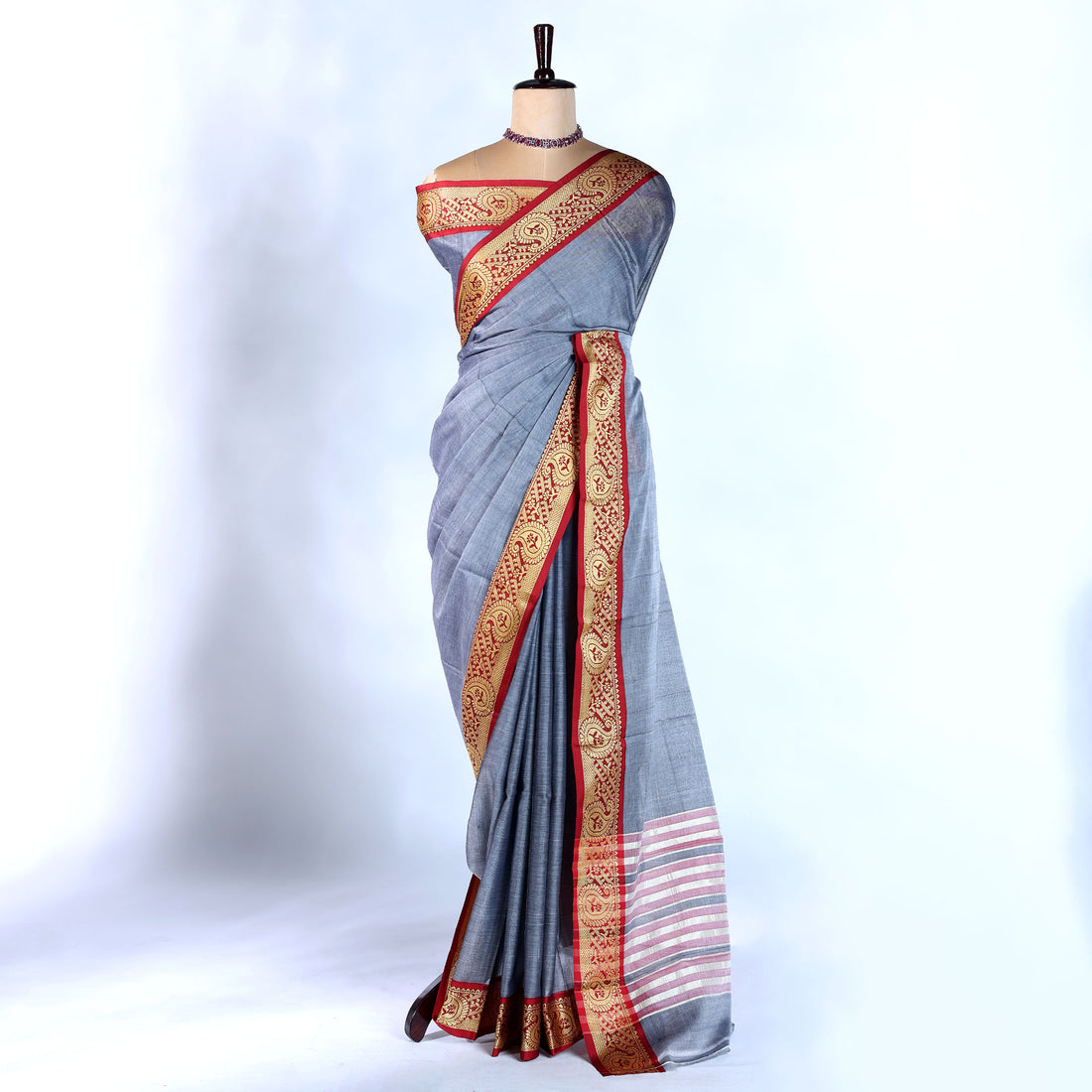 Grey Mangalagiri Cotton Saree for Women | Festive Summer Collection | Jeyachandran - Full View