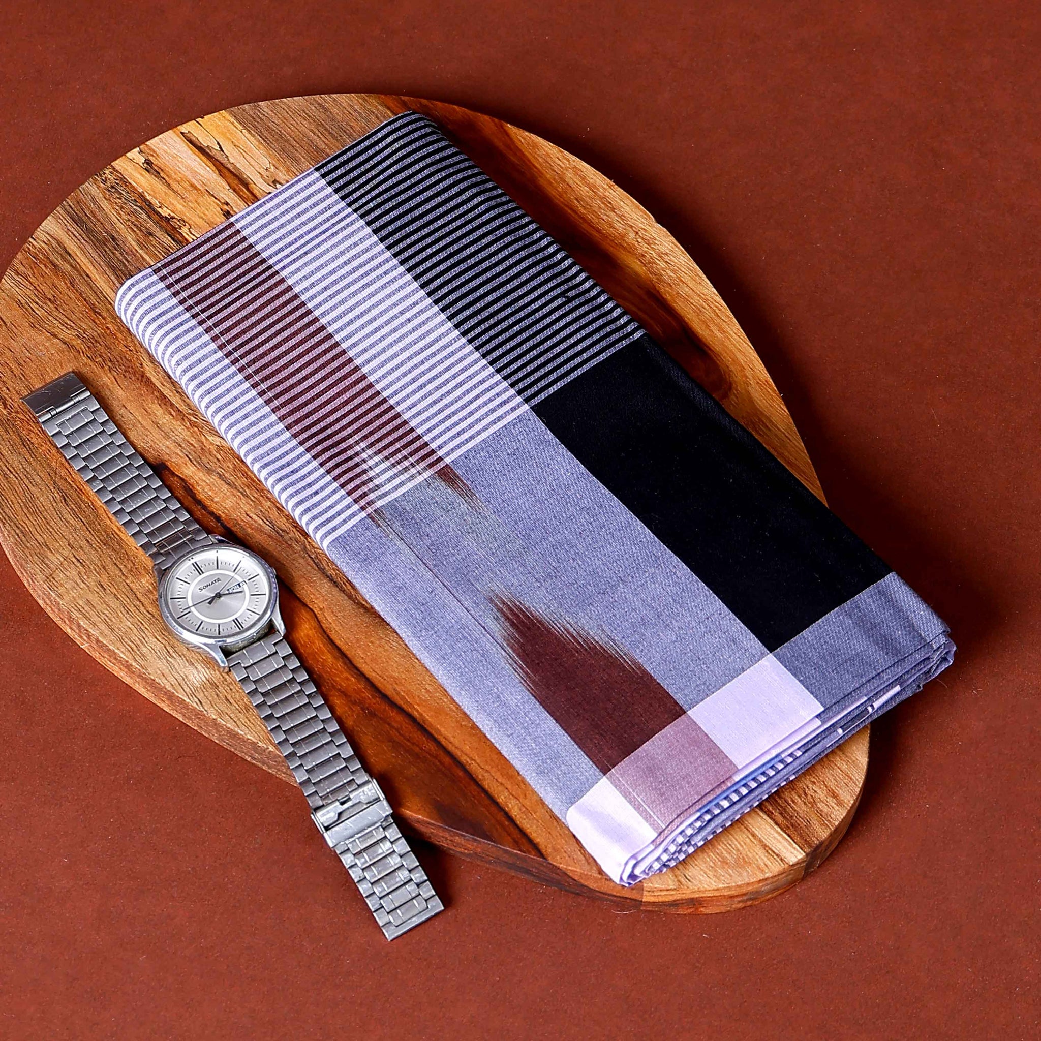 Nandu Brand Men's Premium Cotton Striped Lungi Stitched - Multi