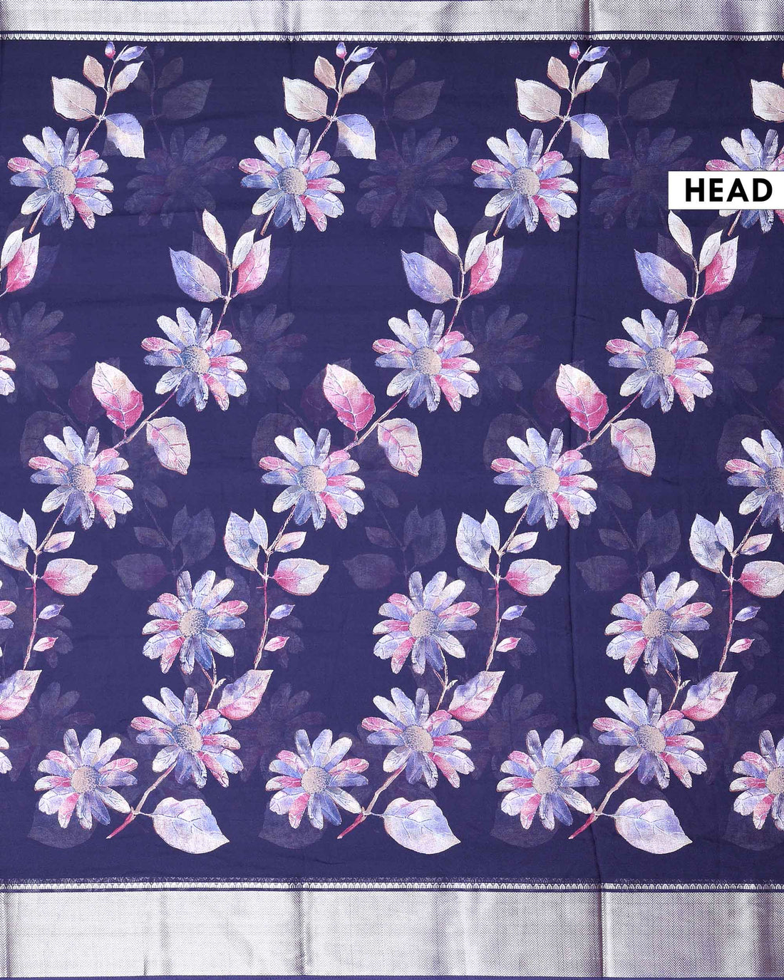 Elegant All Over Floral Printed Georgette Saree with Artistic Botanical Motifs and Elegant Woven Border  - Dark Blue