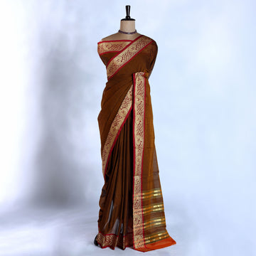 Brown Mangalagiri Cotton Saree for Women | Festive Summer Collection | Jeyachandran - Full View