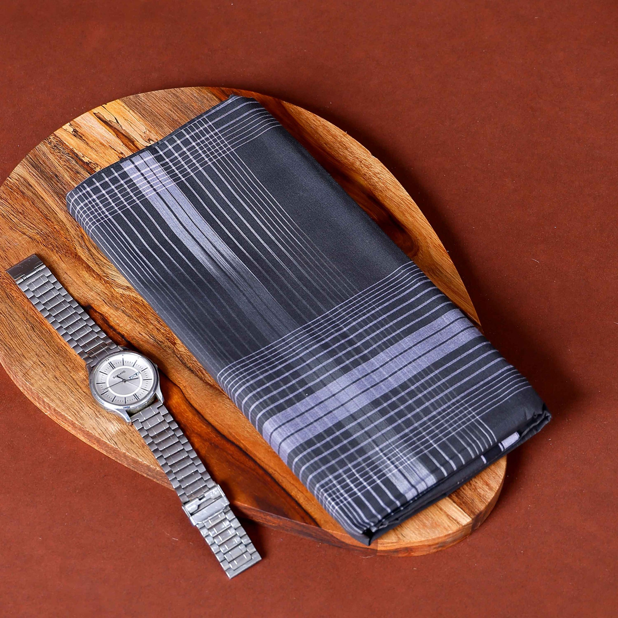 Nandu Brand Men's Premium Cotton Striped Lungi Stitched - Multi