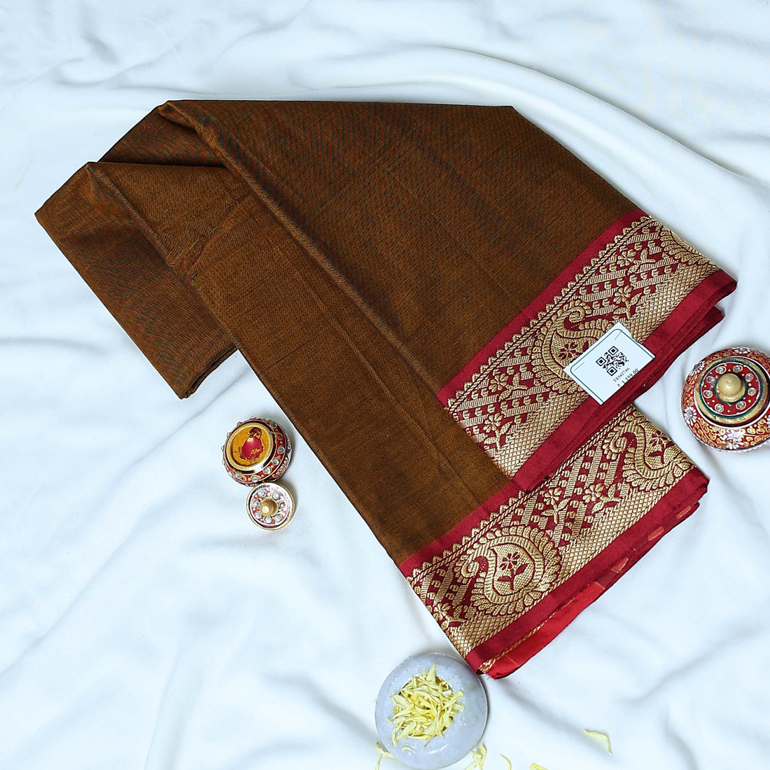 Brown Mangalagiri Cotton Saree for Women | Festive Summer Collection | Jeyachandran - Full View