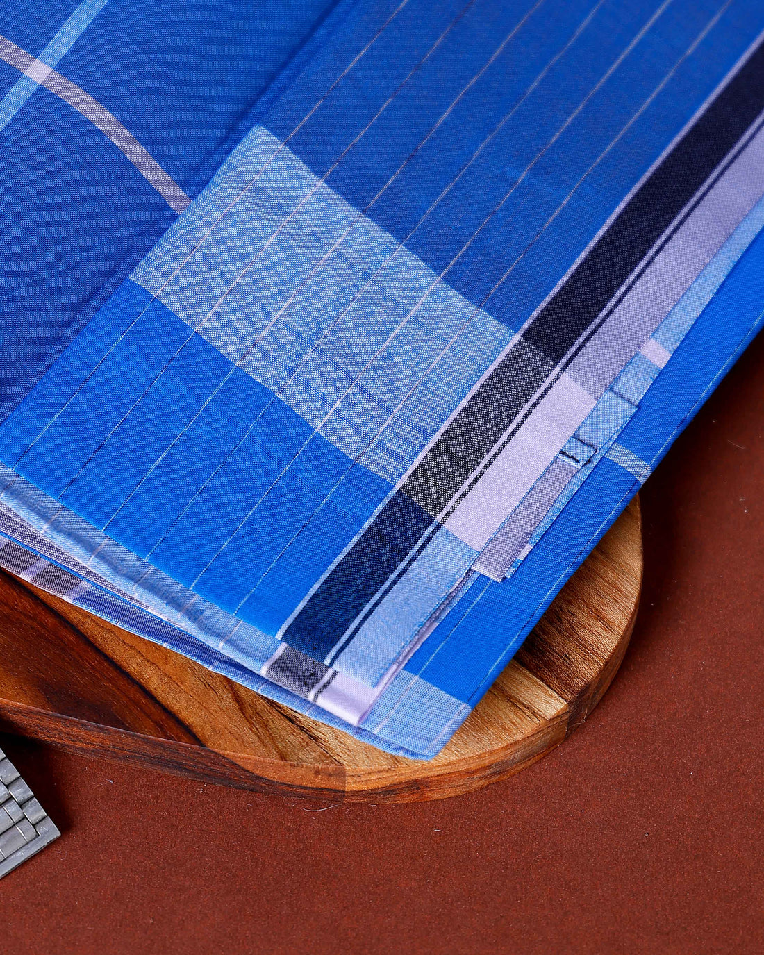 Nandu Brand Men's Premium Cotton Checked Lungi Stitched - Blue