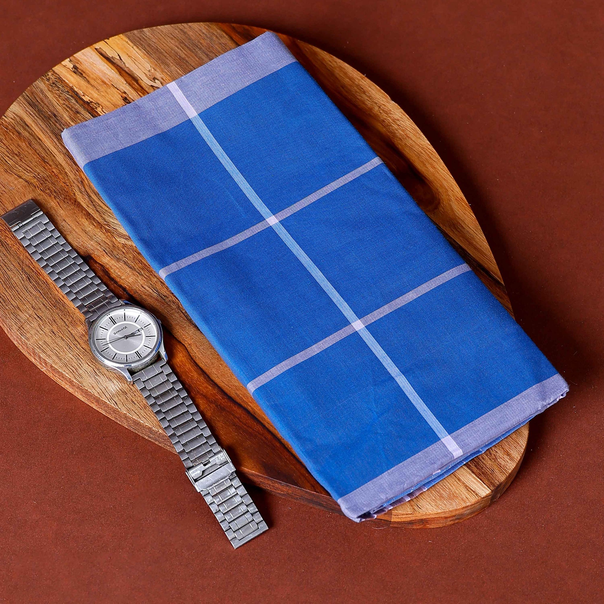 Nandu Brand Men's Premium Cotton Checked Lungi Stitched - Blue