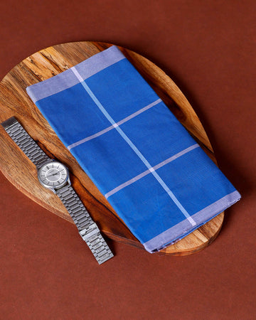 Nandu Brand Men's Premium Cotton Checked Lungi Stitched - Blue