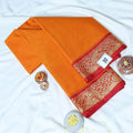 Yellow Mangalagiri Cotton Saree With Gold Zari Floral Border And Red Contrast Edge -Top Folded View