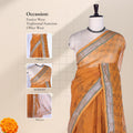 Bengal Cotton Saree With Floral Woven Motifs, Checked Pattern And Striped Border In Mustard Front Draped View