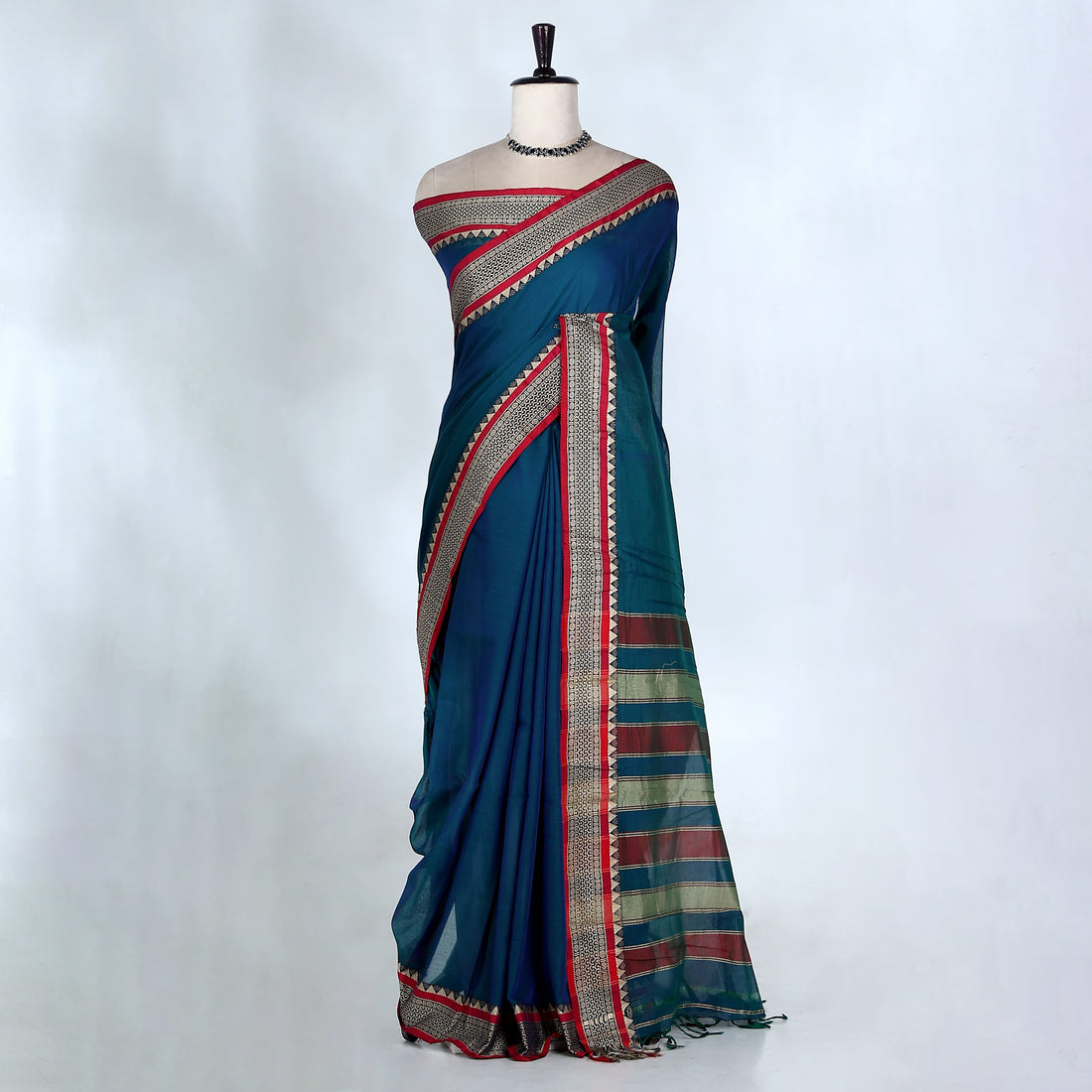 Teal Mangalagiri Cotton Saree for Women | Festive Summer Collection | Jeyachandran - Full View