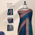 Teal Mangalagiri Cotton Saree With Traditional Woven Border And Striped Pallu-Front View 