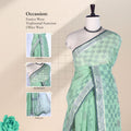 Bengal Cotton Saree With Floral Woven Motifs, Checked Pattern And Striped Border In Green Front Draped View