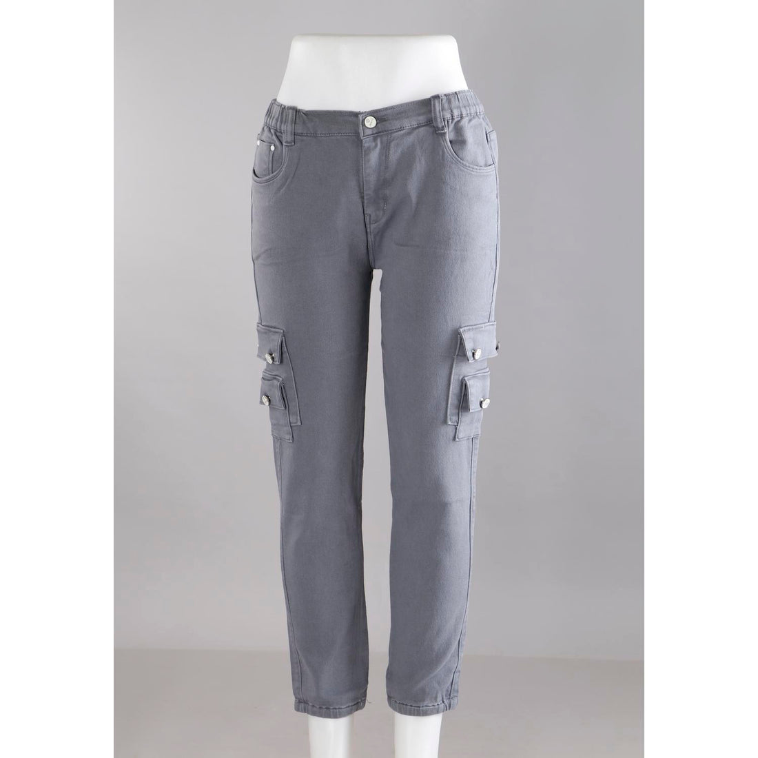 Women Grey Jogger Cargo Jeans
