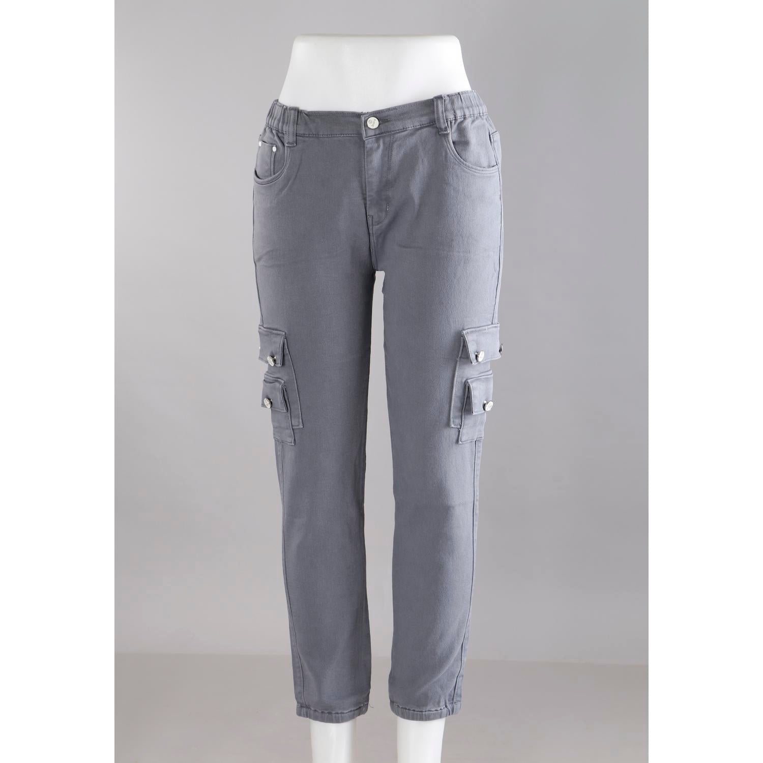 Women Grey Jogger Cargo Jeans
