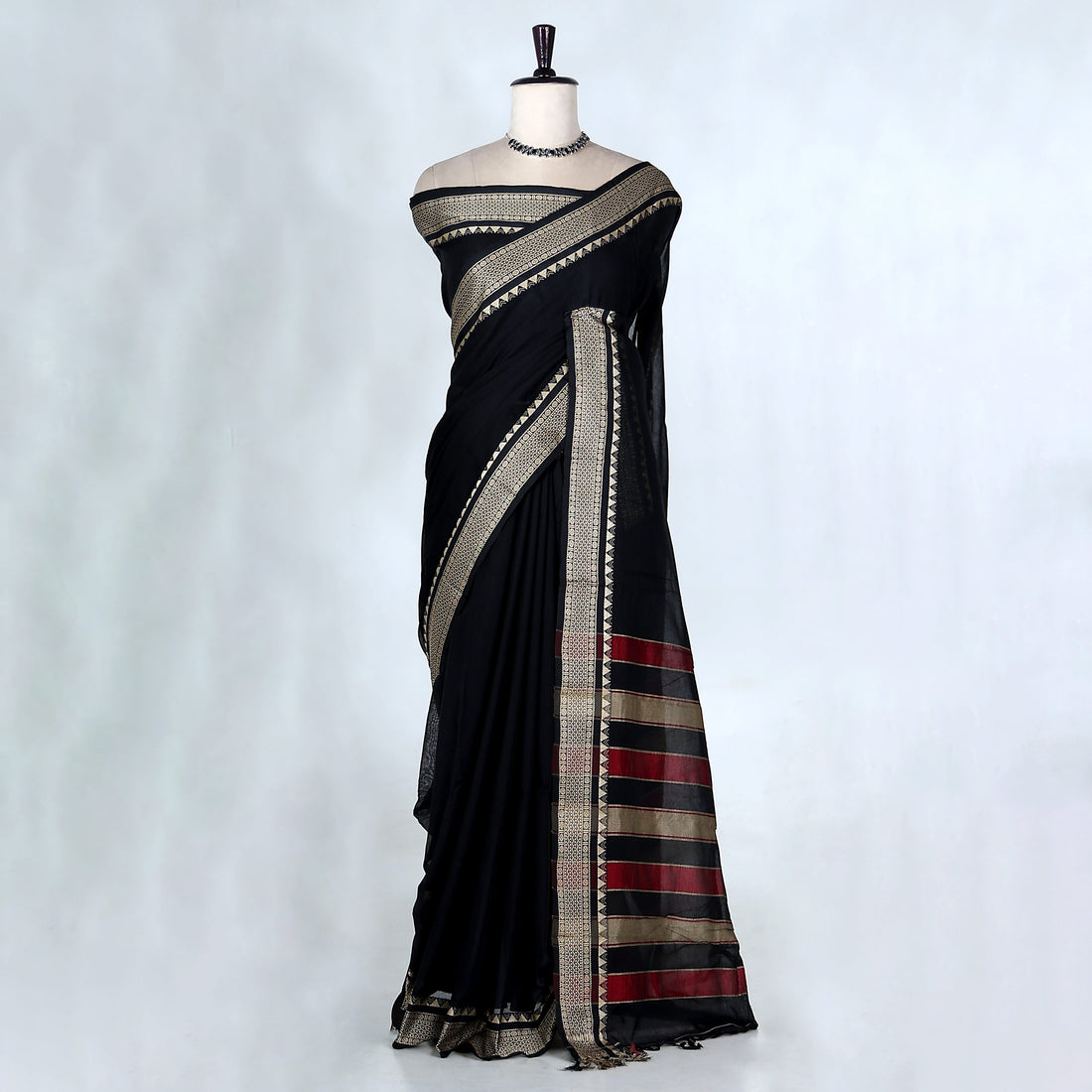 Black Mangalagiri Cotton Saree for Women | Festive Summer Collection | Jeyachandran - Full View