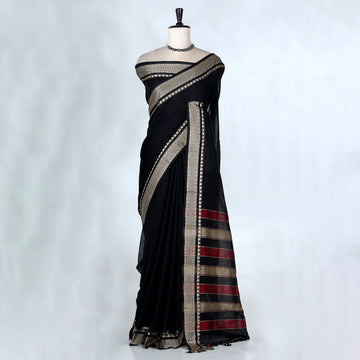 Black Mangalagiri Cotton Saree for Women | Festive Summer Collection | Jeyachandran - Full View