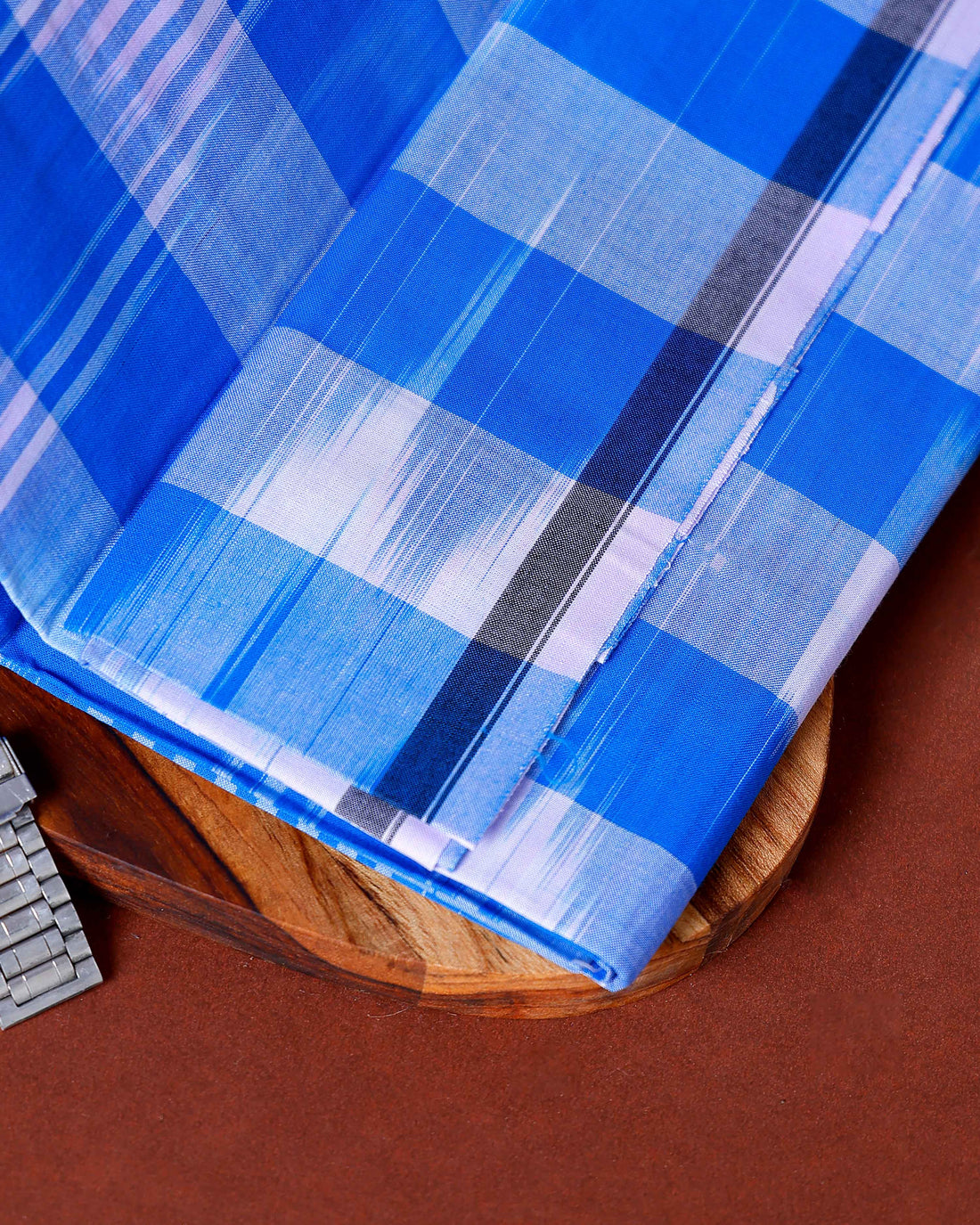Nandu Brand Men's Premium Cotton Striped Lungi Stitched -Blue