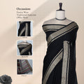 Black Mangalagiri Cotton Saree With Traditional Woven Border And Striped Pallu-Front View 