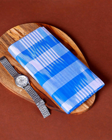 Nandu Brand Men's Premium Cotton Striped Lungi Stitched -Blue