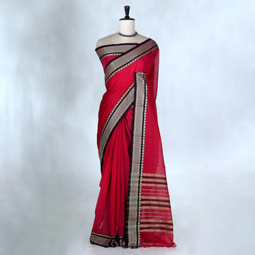 Light Red Mangalagiri Cotton Saree for Women | Festive Summer Collection | Jeyachandran - Full View