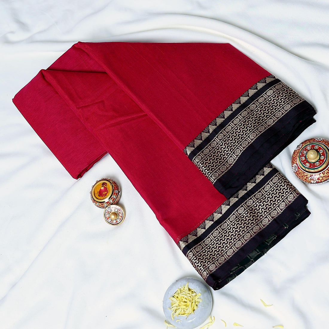 Light Red Mangalagiri Cotton Saree for Women | Festive Summer Collection | Jeyachandran - Full View