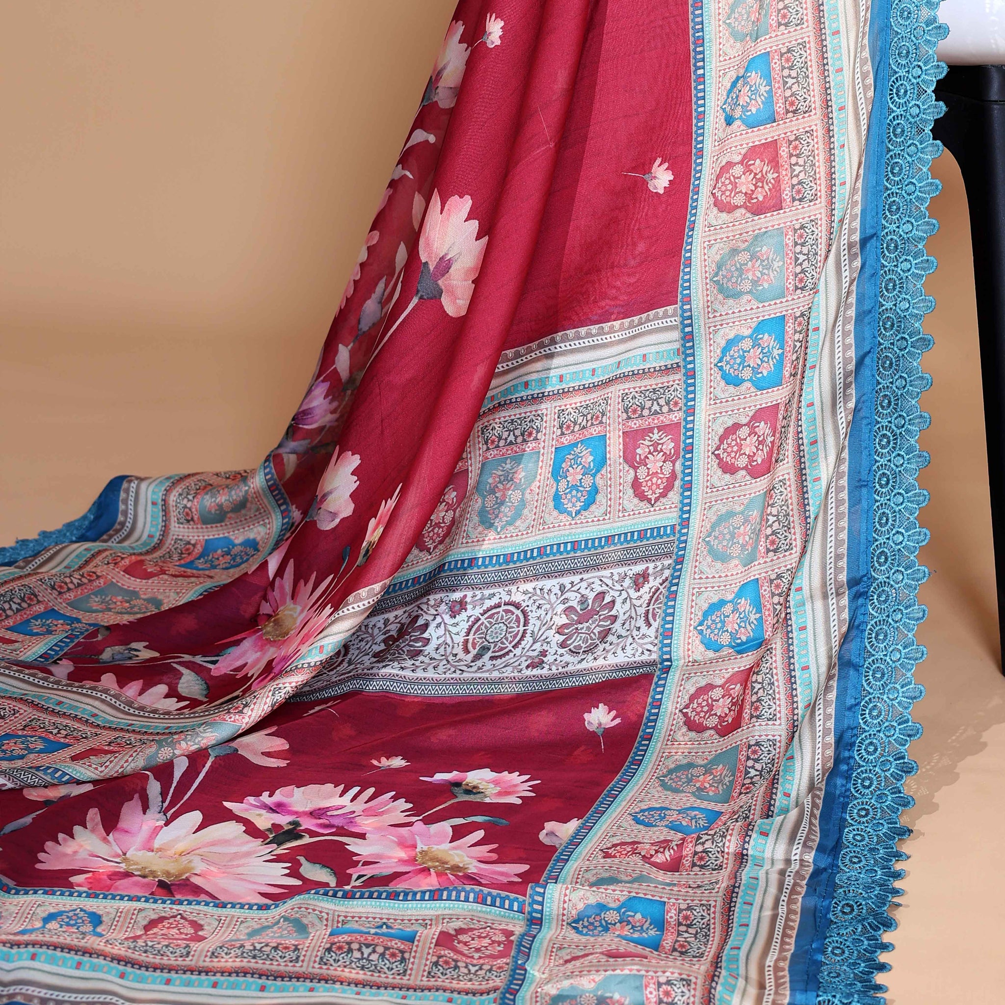 Elegant Maroon Georgette Saree with Multicolour Floral Print