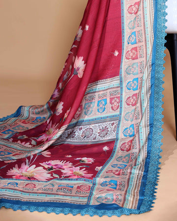 Elegant Maroon Georgette Saree with Multicolour Floral Print
