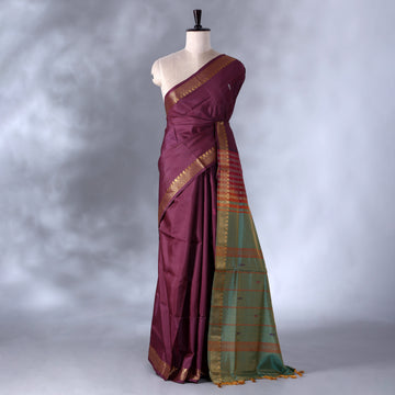 Light Maroon Banana Pith Semi Silk Saree for Women | Wedding & Festive occasion | Jeyachandran - Full View