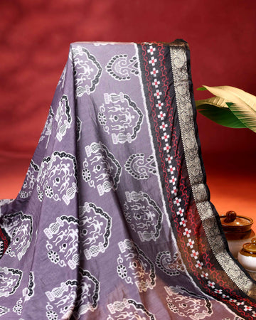 Elegant Semi Chanderi Saree with Traditional Floral Motifs and Zari Woven Contrast Border - Light Purple