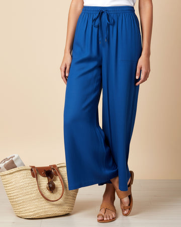 Elegant High-Waist Flared Palazzo Pant - Royal Blue