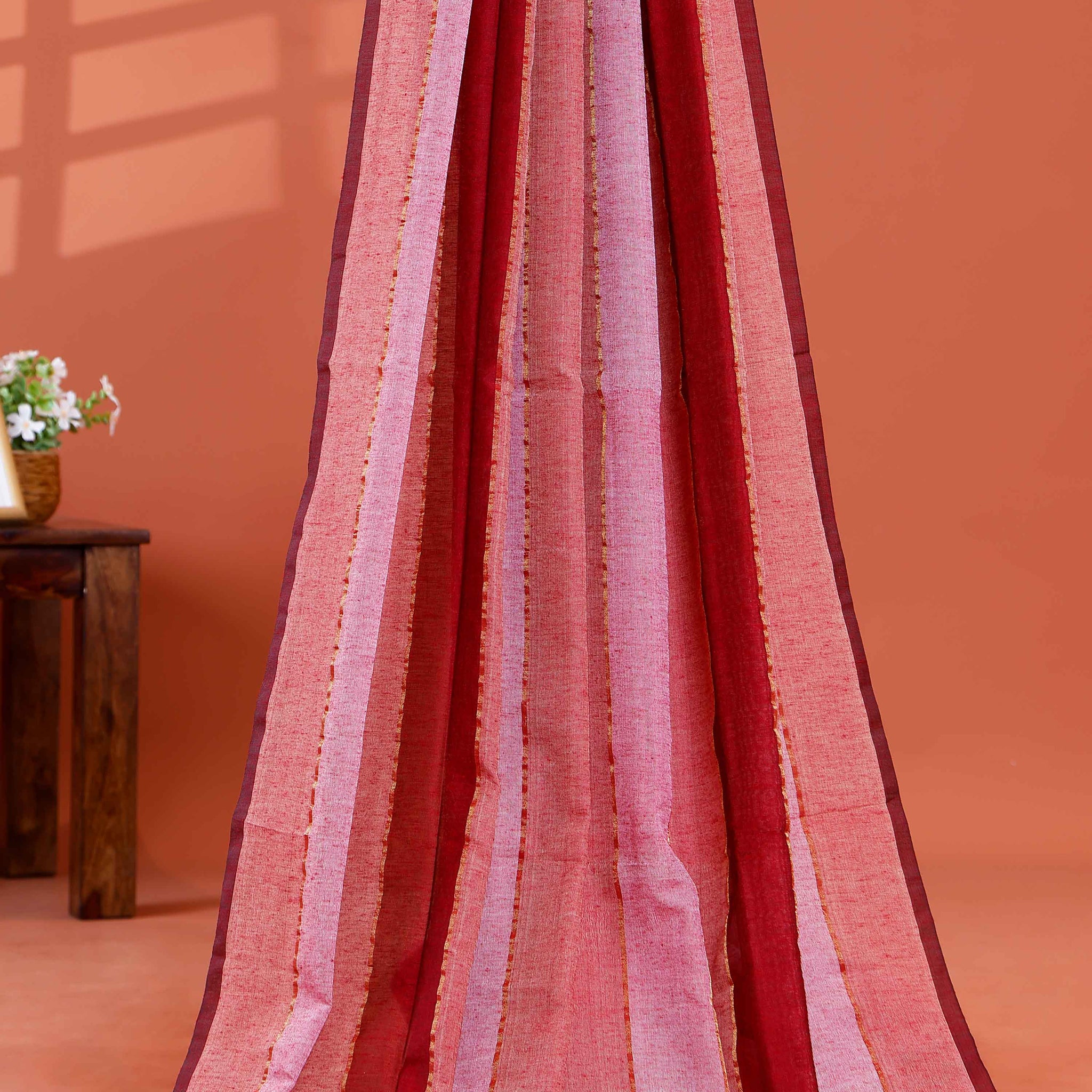 Handwoven Mul Mul Cotton Saree with Bold Striped Pattern and Tassel Detailing – Multi